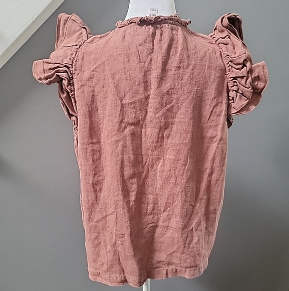 Sita Murt 100% Linen Blouse Ruffled Cap Sleeve Asymmetrical Button Size L/42 - Picture 5 of 8